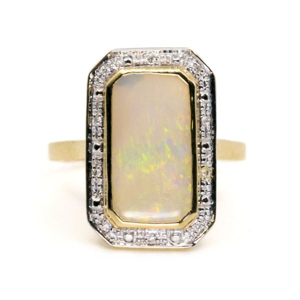 Art Deco Inspired Opal and Diamond Gold Ring