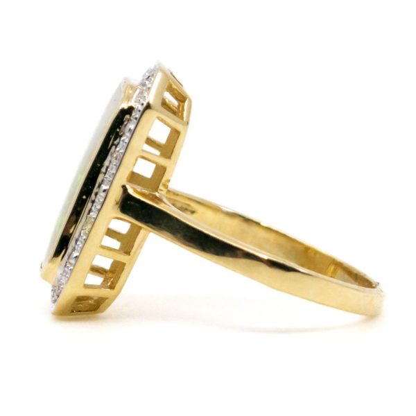 Art Deco Inspired Opal and Diamond Gold Ring