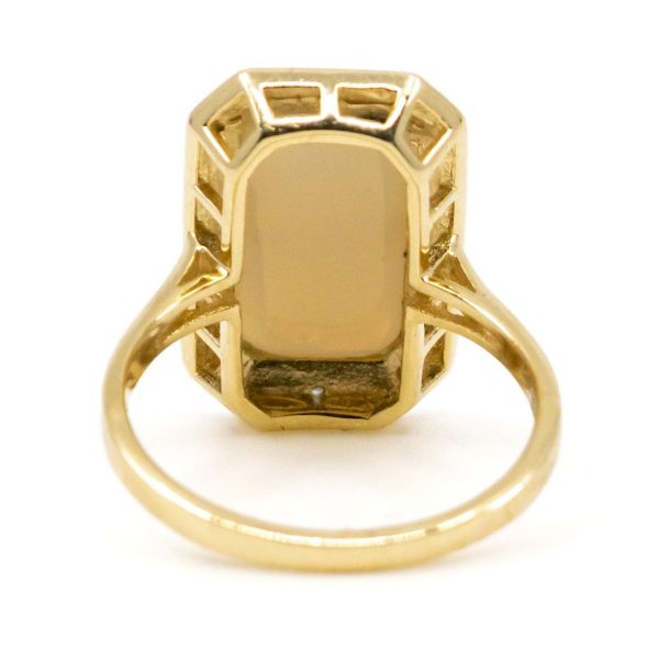 Art Deco Inspired Opal and Diamond Gold Ring