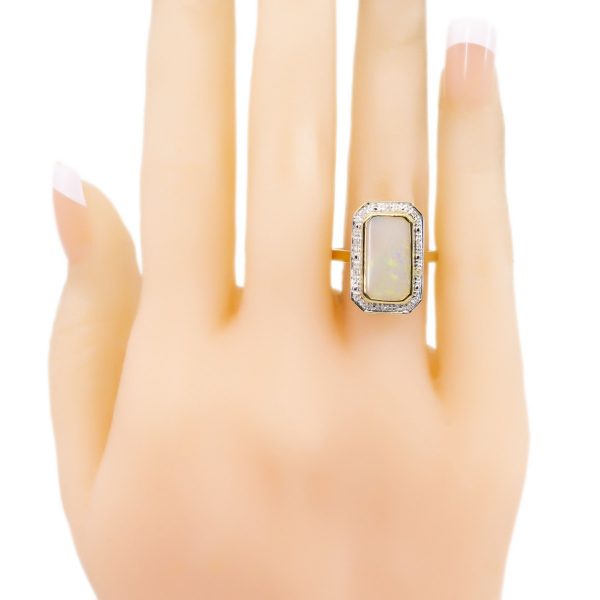 Art Deco Inspired Opal and Diamond Gold Ring