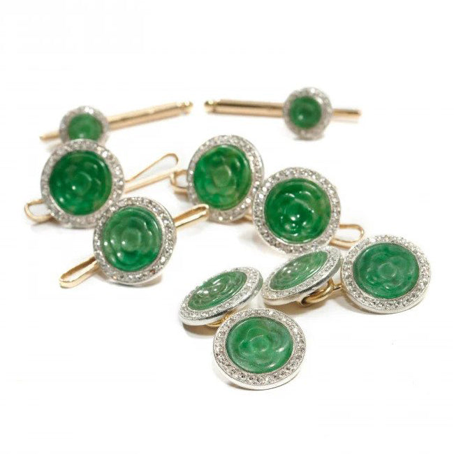 Art Deco Jade and Diamond Cufflinks Dress Set