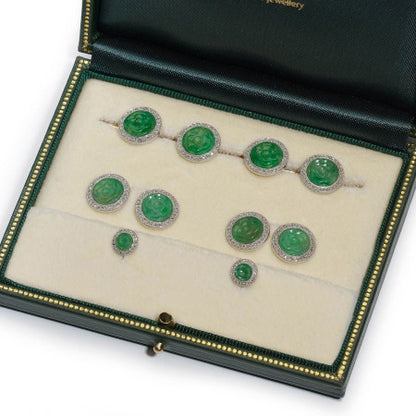 Art Deco Jade and Diamond Cufflinks Dress Set