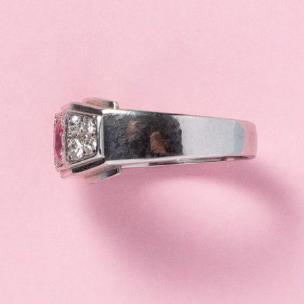 Art Deco Natural No Heat Burma Ruby and Old Cut Diamond Ring in Platinum