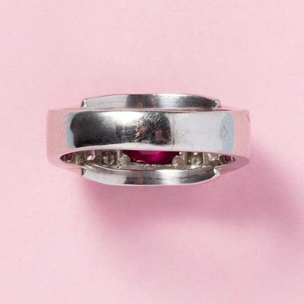 Art Deco Natural No Heat Burma Ruby and Old Cut Diamond Ring in Platinum