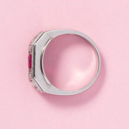 Art Deco Natural No Heat Burma Ruby and Old Cut Diamond Ring in Platinum