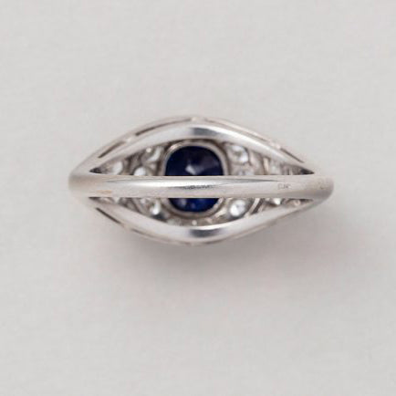 Art Deco Natural No Heat 1.01ct Cushion Cut Sapphire and Diamond Cluster Ring in Platinum