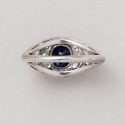 Art Deco Natural No Heat 1.01ct Cushion Cut Sapphire and Diamond Cluster Ring in Platinum