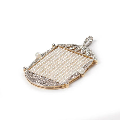 Art Deco Natural Pearl and Diamond Pendant in Platinum