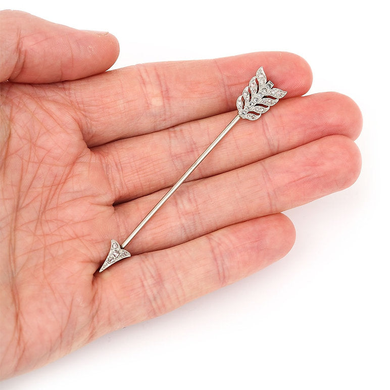 Art Deco Old Cut Diamond Arrow Jabot Pin Brooch