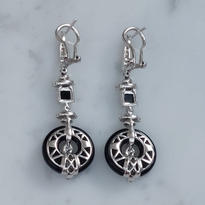 Art Deco Onyx and Diamond Drop Earrings