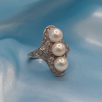 Art Deco Pearl and Diamond Dress Ring by J E Caldwell and Co