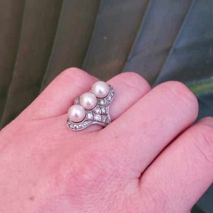 Art Deco Pearl and Diamond Dress Ring by J E Caldwell and Co