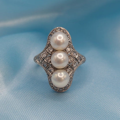 Art Deco Pearl and Diamond Dress Ring by J E Caldwell and Co