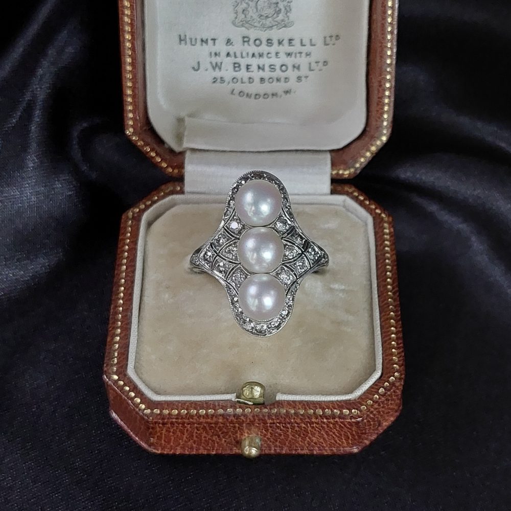 Art Deco Pearl and Diamond Dress Ring by J E Caldwell and Co