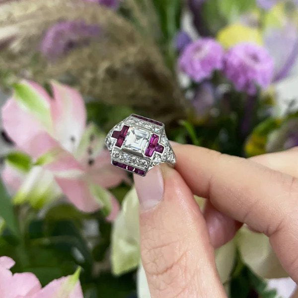 Art Deco Ruby and Diamond Dress Ring in Platinum