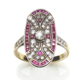 Art Deco Ruby Diamond Plaque Ring
