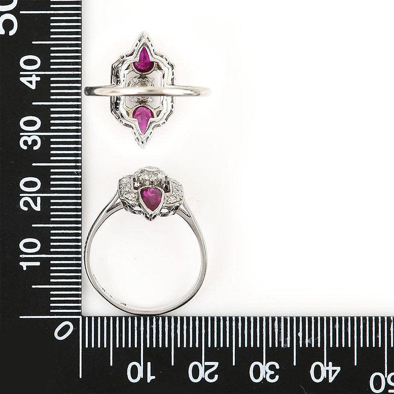 Art Deco Pear Cut Ruby and Old Cut Diamond Dress Ring
