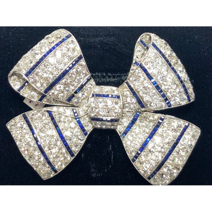 Art Deco Sapphire Diamond Platinum Bow Brooch