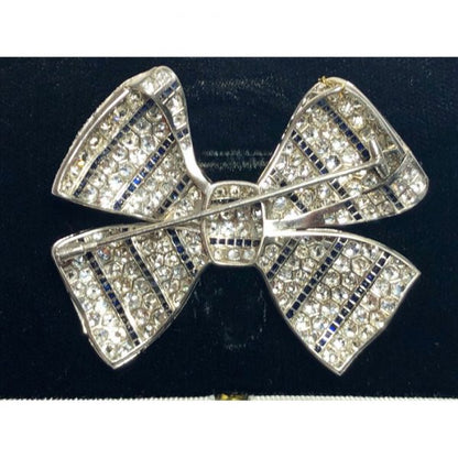 Art Deco Sapphire Diamond Platinum Bow Brooch