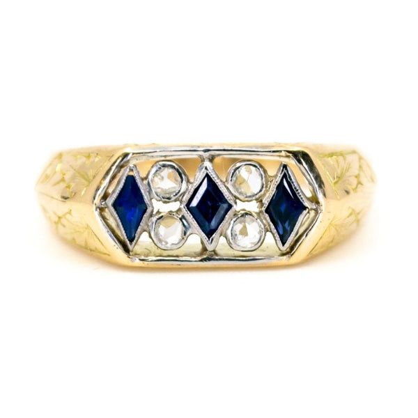 Art Deco Sapphire Rose Cut Diamond Gold Ring