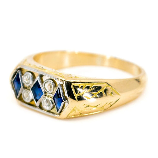 Art Deco Sapphire Rose Cut Diamond Gold Ring