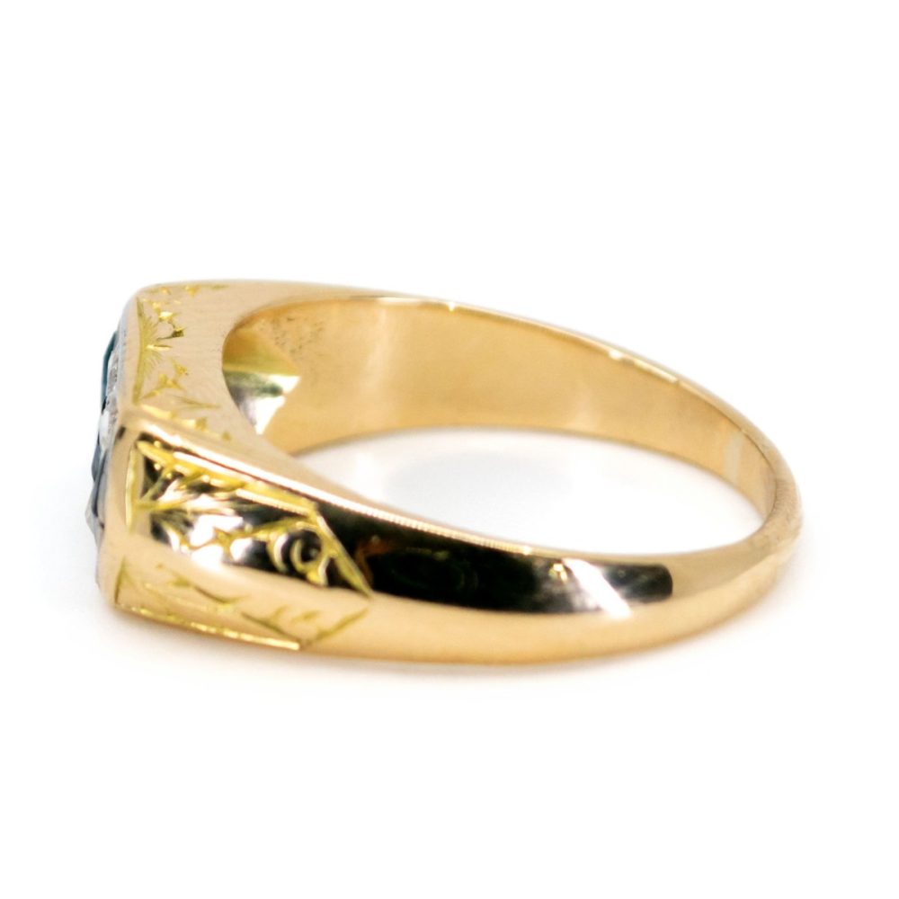 Art Deco Sapphire Rose Cut Diamond Gold Ring