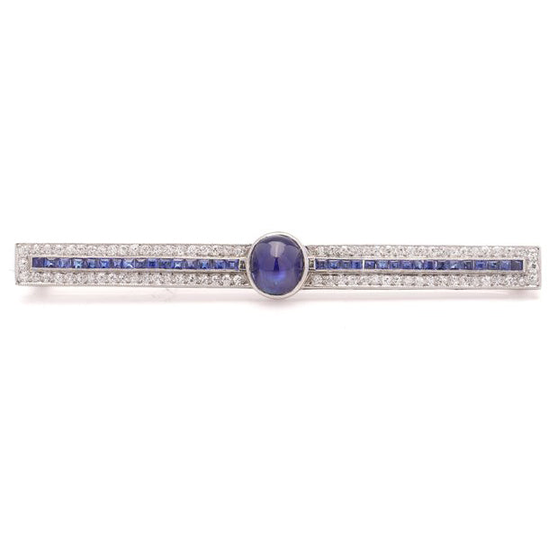 Art Deco Sapphire and Diamond Bar Brooch in Platinum