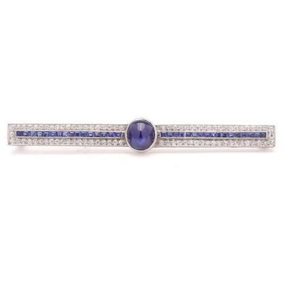 Art Deco Sapphire and Diamond Bar Brooch in Platinum
