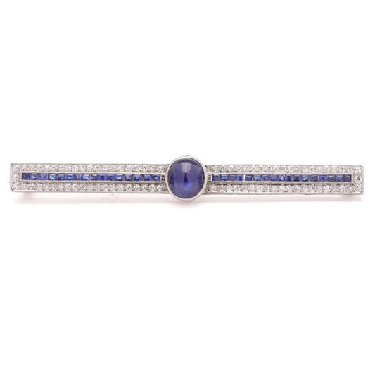 Art Deco Sapphire and Diamond Bar Brooch in Platinum