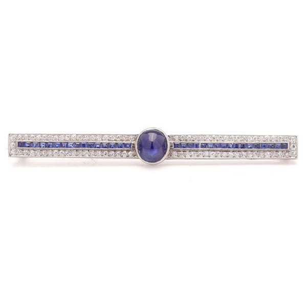 Art Deco Sapphire and Diamond Bar Brooch in Platinum
