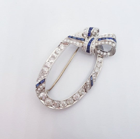 Art Deco Sapphire and Diamond Brooch RosM2