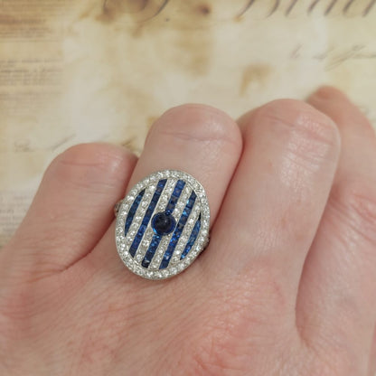 Art Deco Sapphire and Diamond Dress Plaque Ring