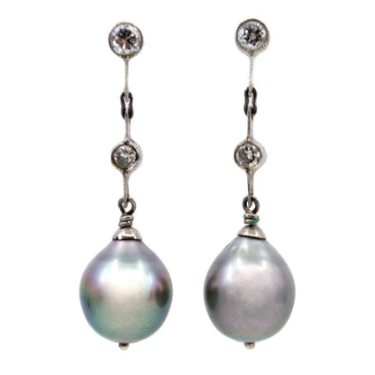 Art Deco South Sea Pearl and Diamond Earrings