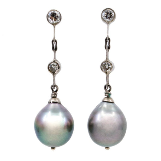 Art Deco South Sea Pearl and Diamond Earrings