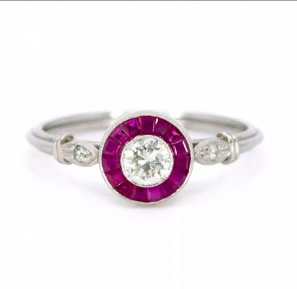Art Deco Style 0.25ct Diamond and Ruby Target Ring