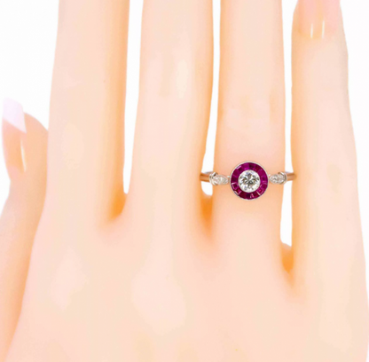 Art Deco Style 0.25ct Diamond and Ruby Target Ring