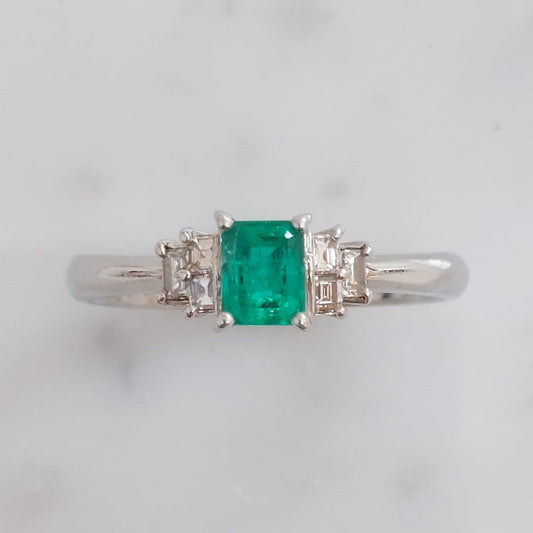 Art Deco Style 0.43ct Emerald and Diamond Platinum Ring