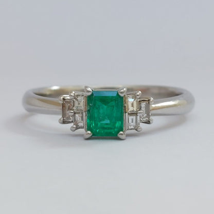 Art Deco Style 0.43ct Emerald and Diamond Platinum Ring