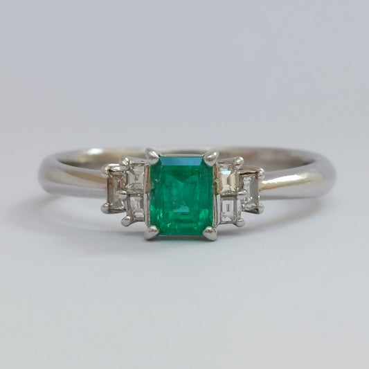 Art Deco Style 0.43ct Emerald and Diamond Platinum Ring