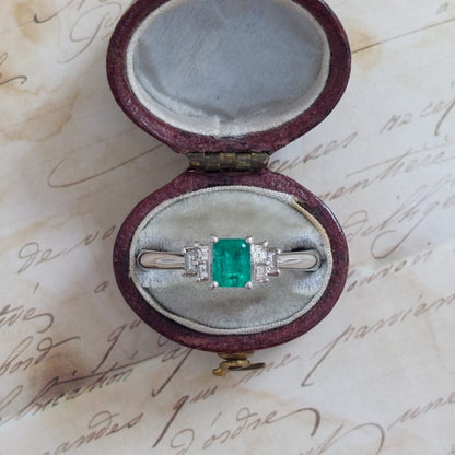 Art Deco Style 0.43ct Emerald and Diamond Platinum Ring