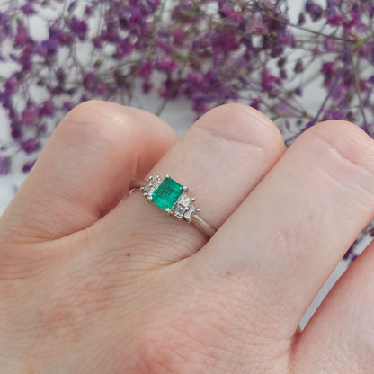 Art Deco Style 0.43ct Emerald and Diamond Platinum Ring