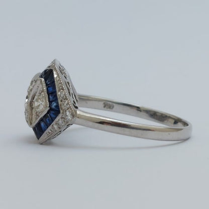 Art Deco Style 0.60ct Diamond And Sapphire Ring