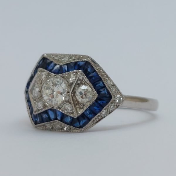 Art Deco Style 0.60ct Diamond And Sapphire Ring