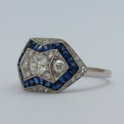 Art Deco Style 0.60ct Diamond And Sapphire Ring