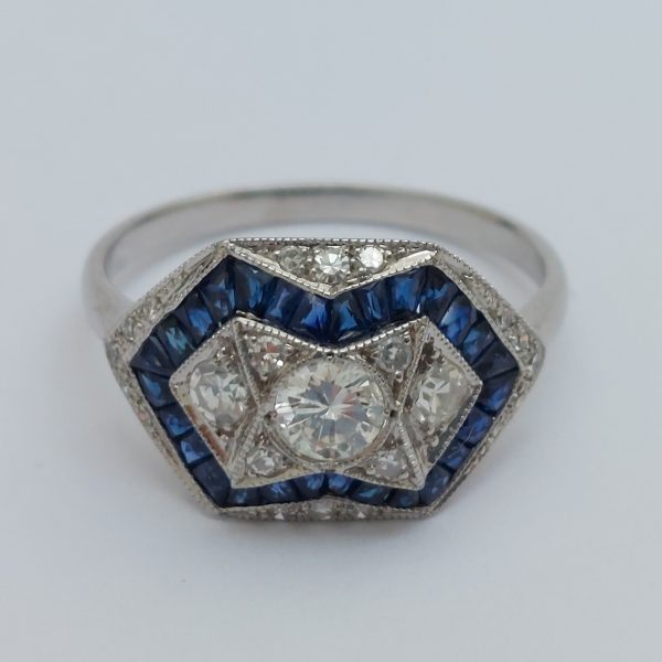 Art Deco Style 0.60ct Diamond And Sapphire Ring