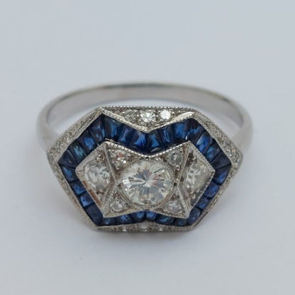 Art Deco Style 0.60ct Diamond And Sapphire Ring
