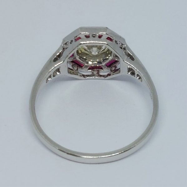 Art Deco Style 0.60ct Diamond and Ruby Target Cluster Ring