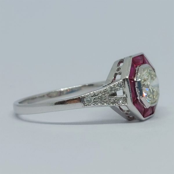 Art Deco Style 0.60ct Diamond and Ruby Target Cluster Ring