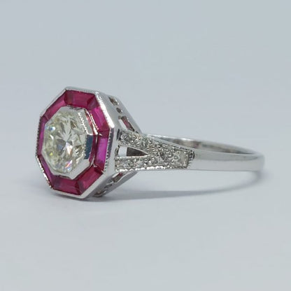 Art Deco Style 0.60ct Diamond and Ruby Target Cluster Ring