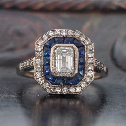 Art Deco Style 0.70ct Diamond and Sapphire Target Cluster Ring